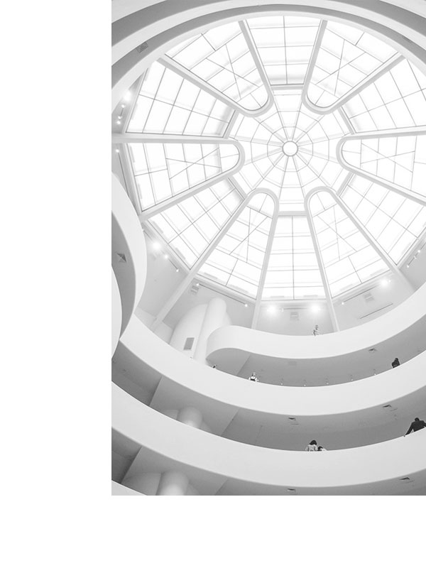 Spiral interior galleries under glass dome